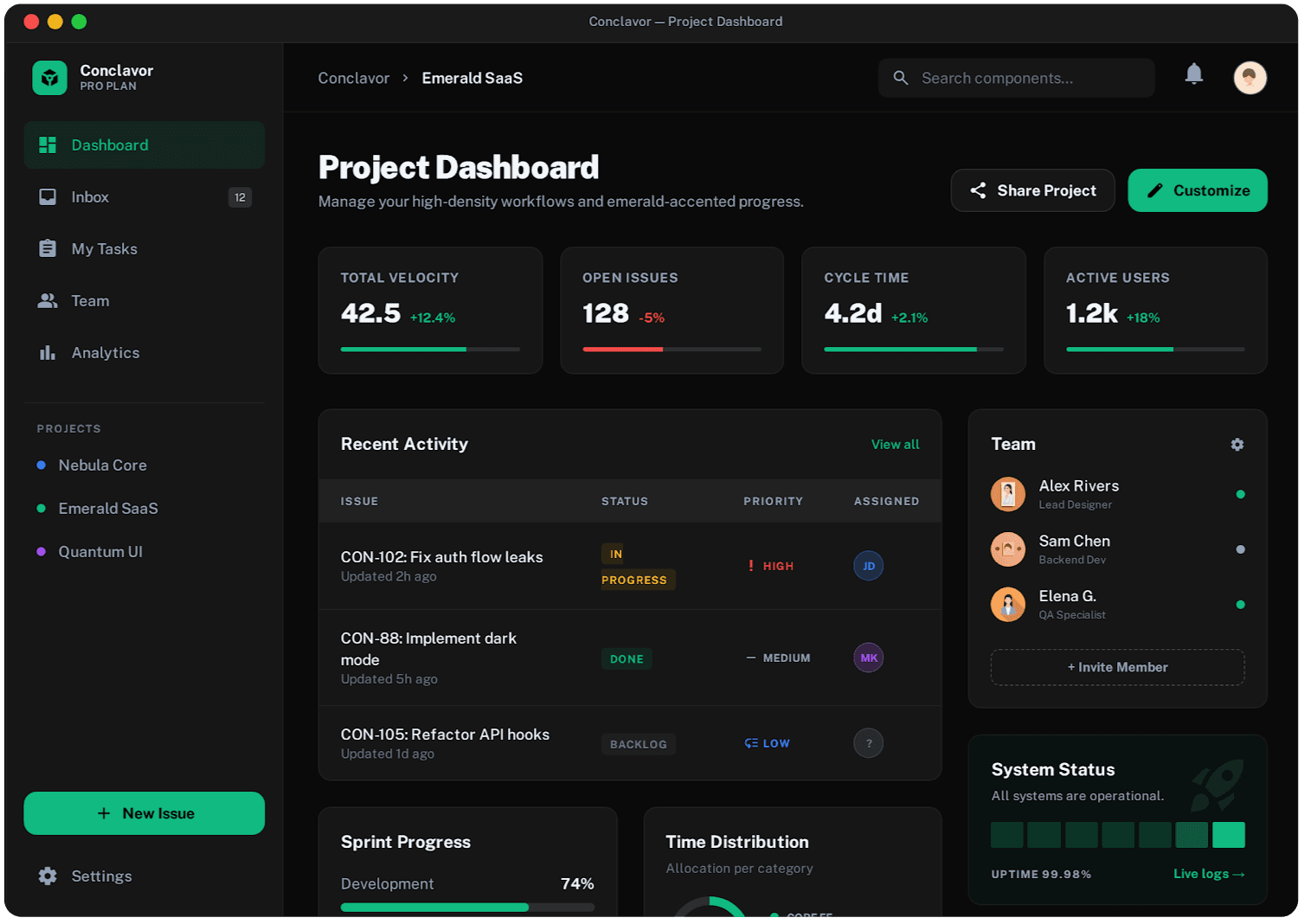 Clavori dashboard preview